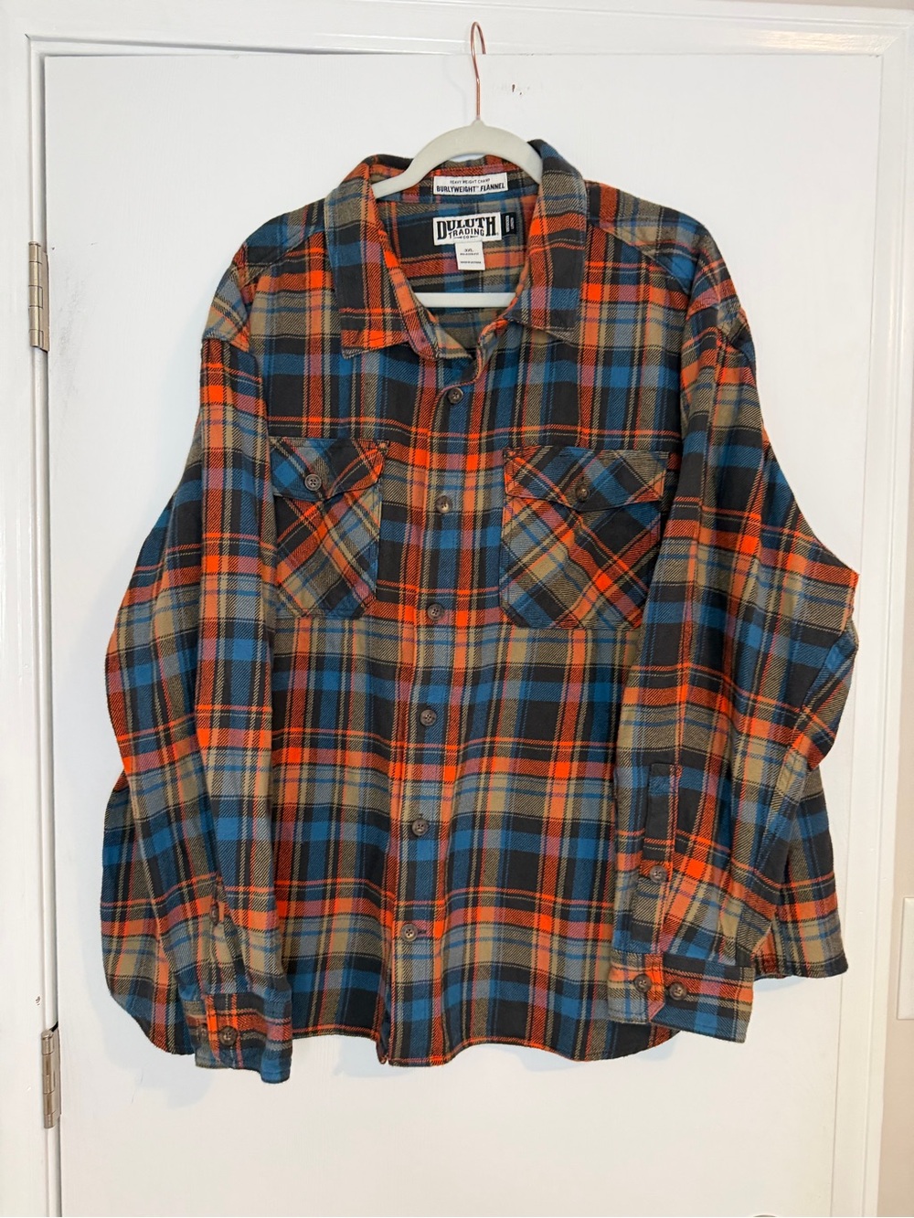 Duluth Trading Co Burlyweight Plaid Flannel Shirt - Orange, Blue, Brown Sz 3XL